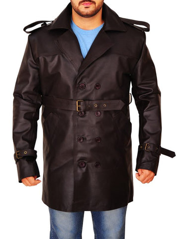 men's brown leather leather coat marlow front view