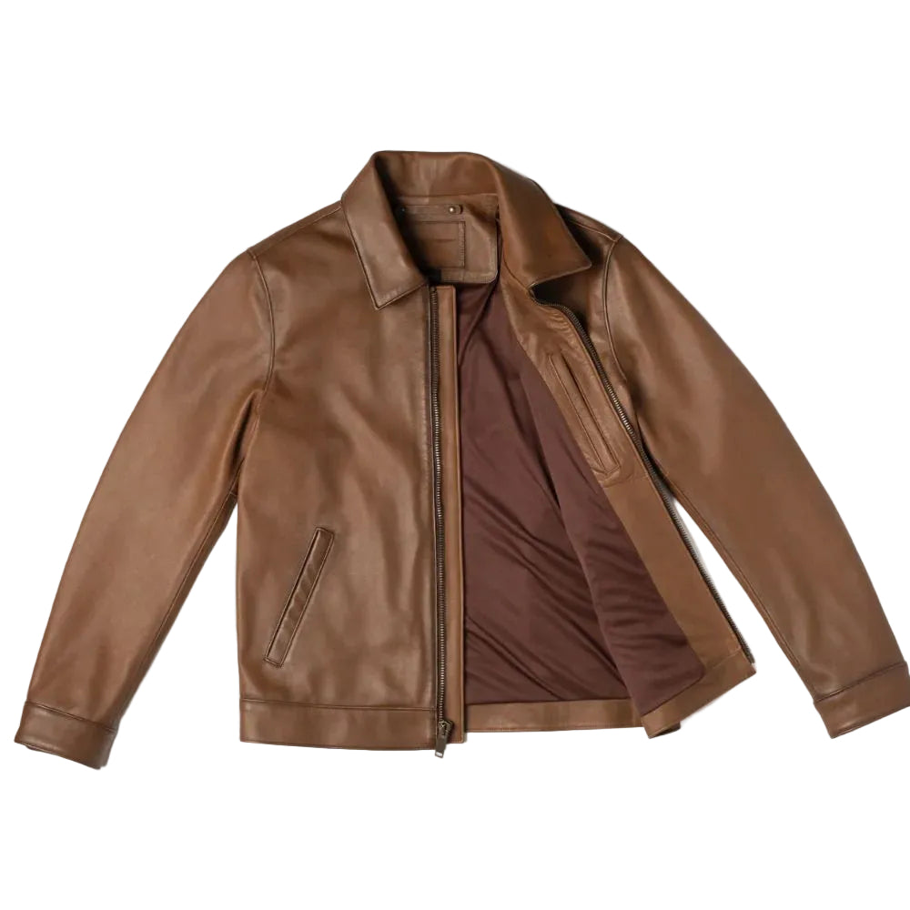 men’s brown cowhide leather jacket back view