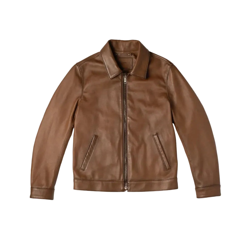 men’s brown cowhide leather jacket front view