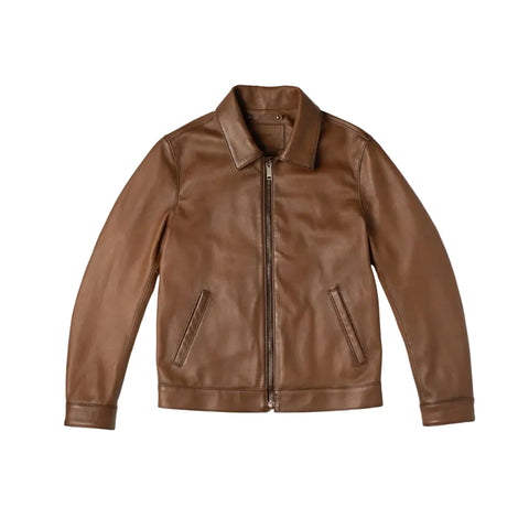 men’s brown cowhide leather jacket front view