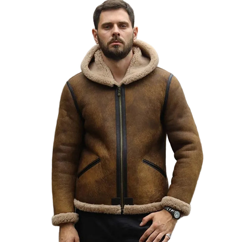 Men’s brown shearling aviator bomber jacket
