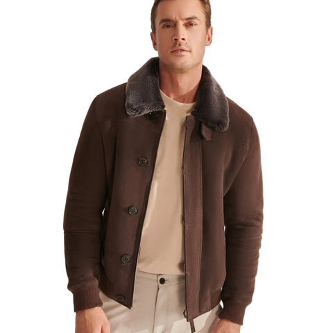 Men’s brown shearling aviator jacket
