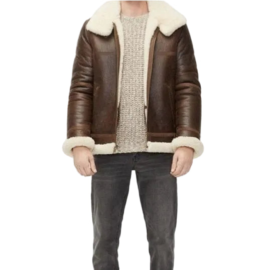 Men’s brown shearling aviator leather jacket
