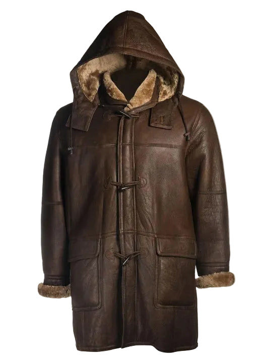 Men’s brown shearling hooded coat
