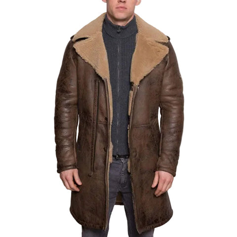 Men’s brown shearling leather trench coat
