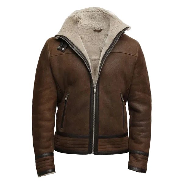 Men’s brown shearling sheepskin aviator jacket
