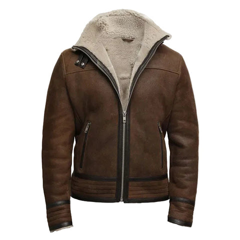 Men’s brown shearling sheepskin aviator jacket

