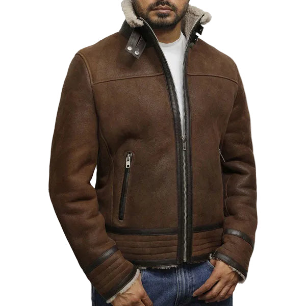 Men’s brown shearling sheepskin aviator jacket
