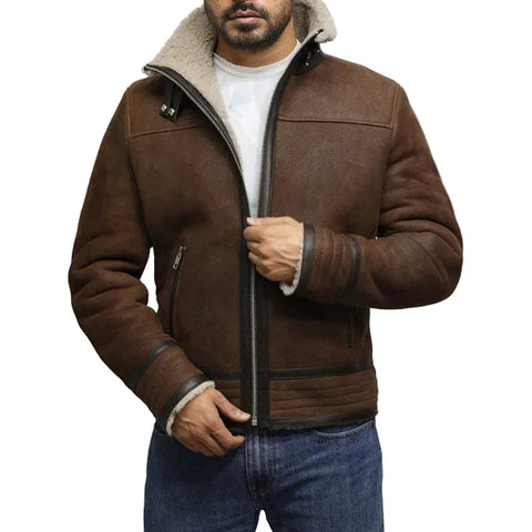 Men’s brown shearling sheepskin aviator jacket
