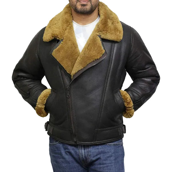 Men’s brown shearling sheepskin leather jacket
