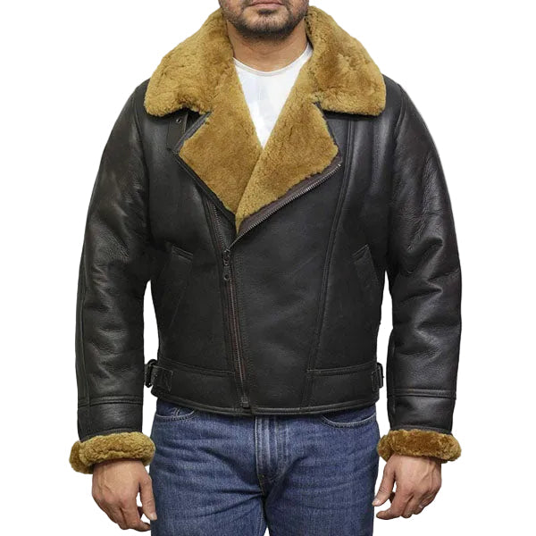 Men’s brown shearling sheepskin leather jacket
