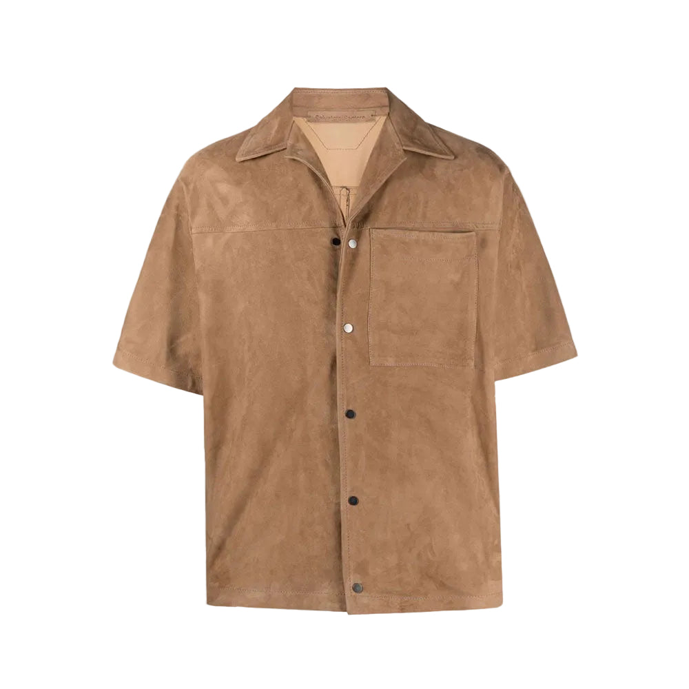 men's brown leather shorts marlow front view