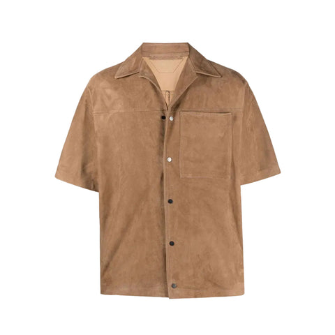 men's brown leather shorts marlow front view