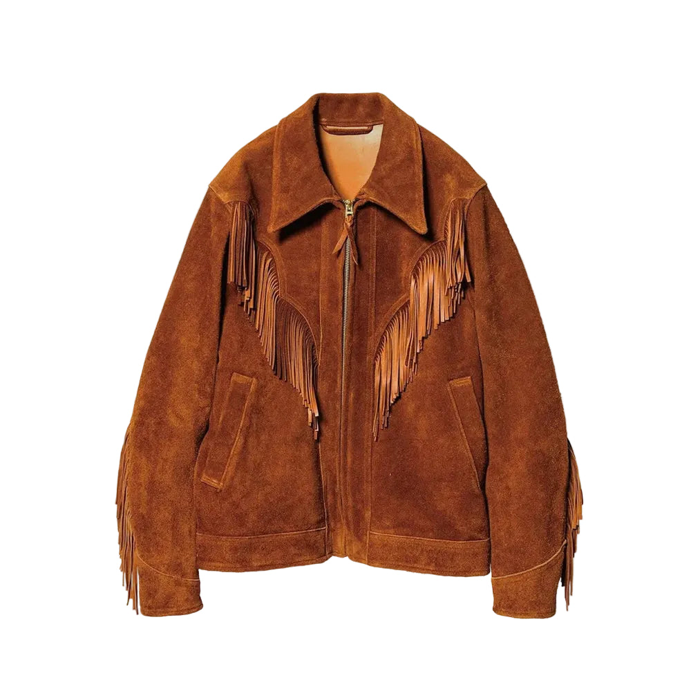Men’s brown suede western cowboy fringe jacket
