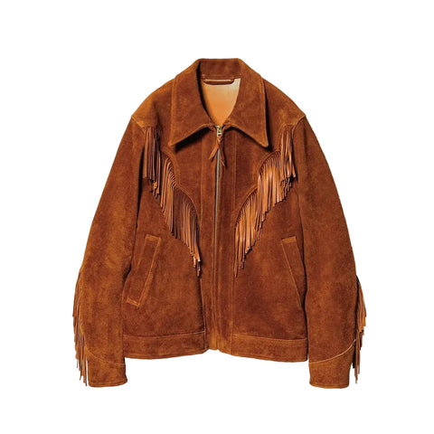 Men’s brown suede western cowboy fringe jacket
