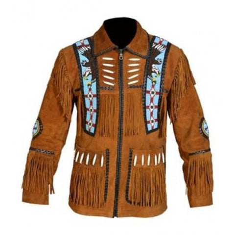 Men’s brown suede western fringe cowboy jacket

