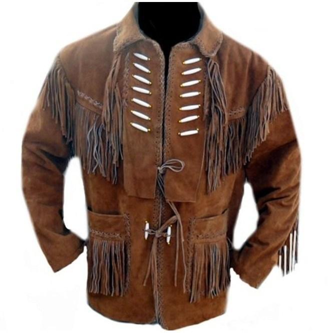 Men’s brown suede western fringe jacket

