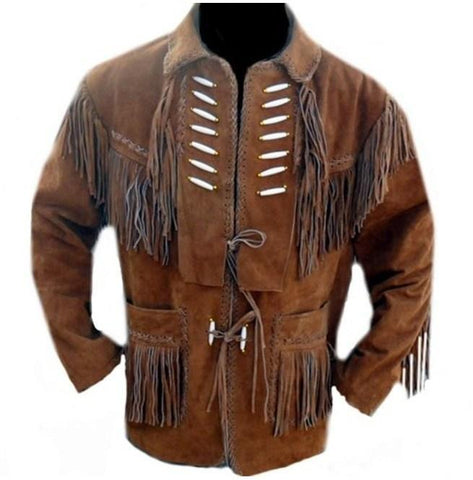 Men’s brown suede western fringe jacket
