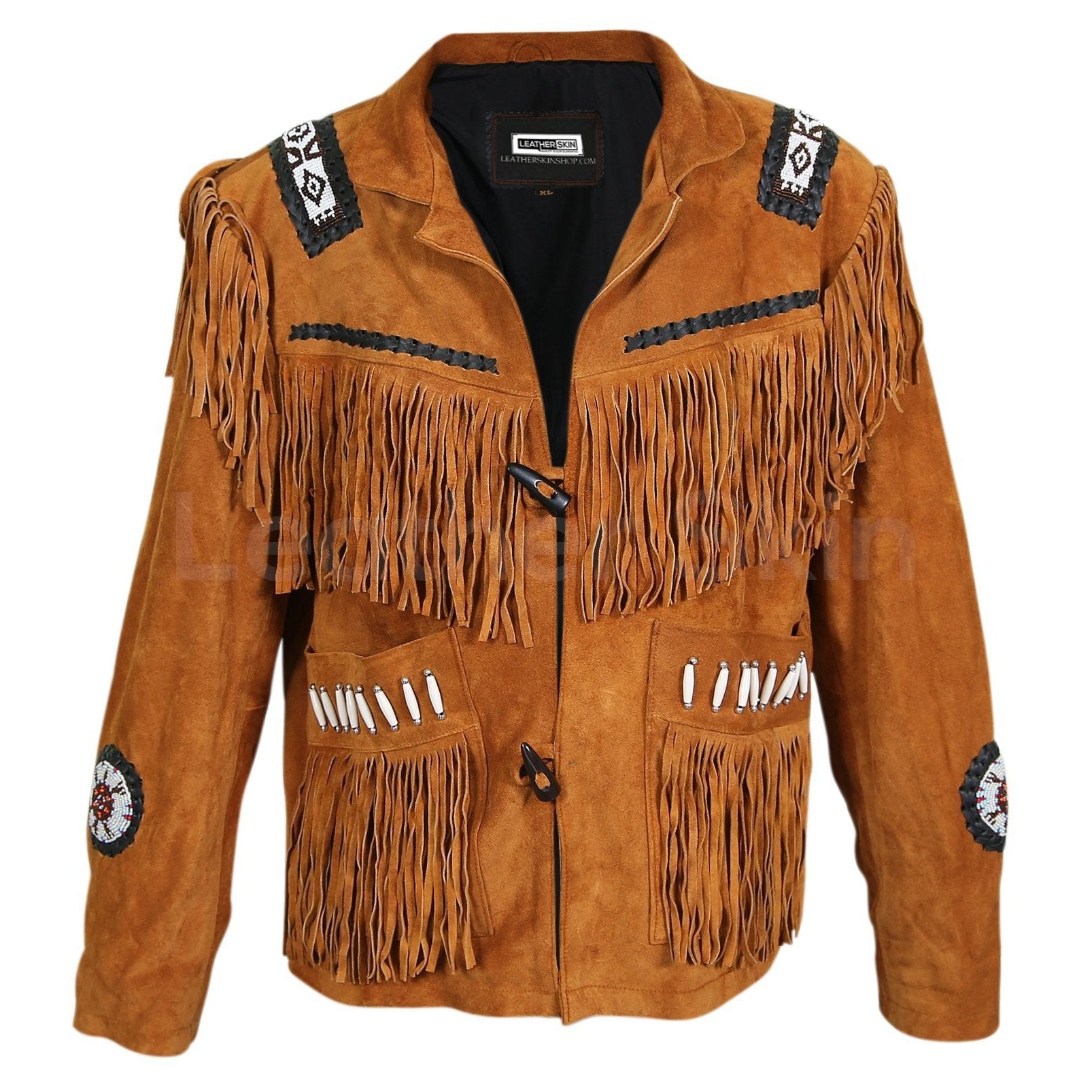 men's brown fringe suede leather jacket brenner front view