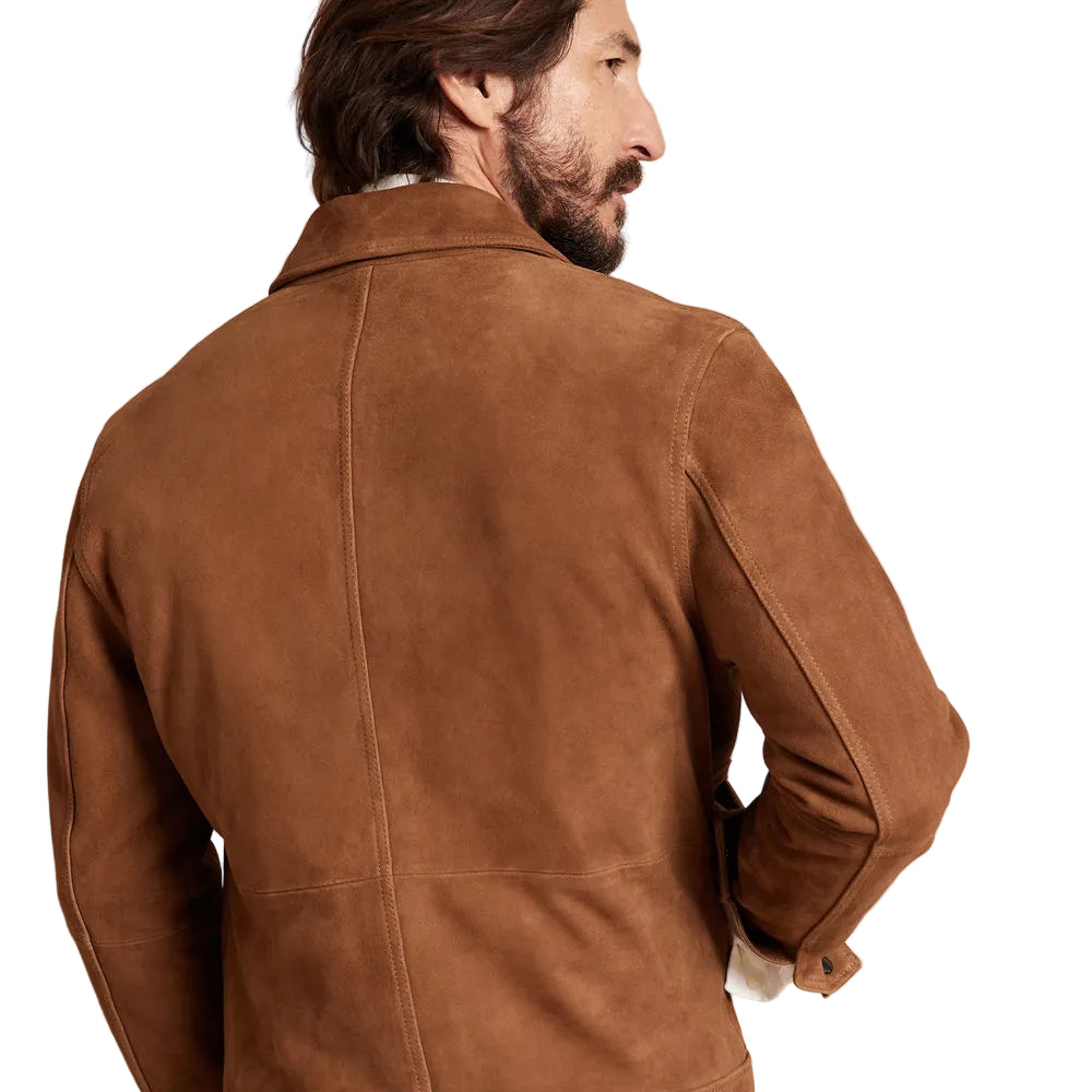 men's brown leather trucker jacket ronan side angle