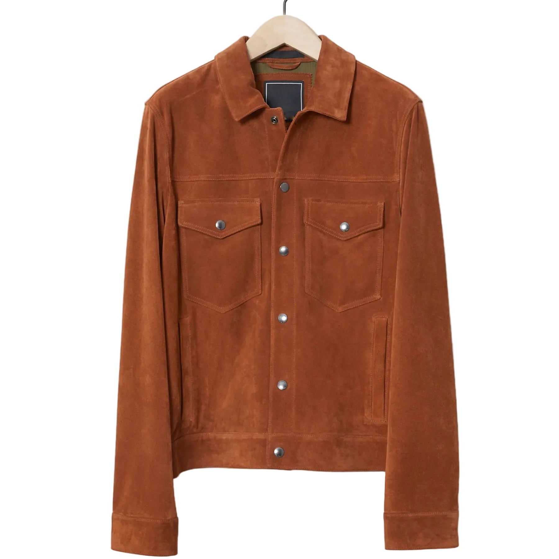 Men’s burnt orange suede leather biker jacket
