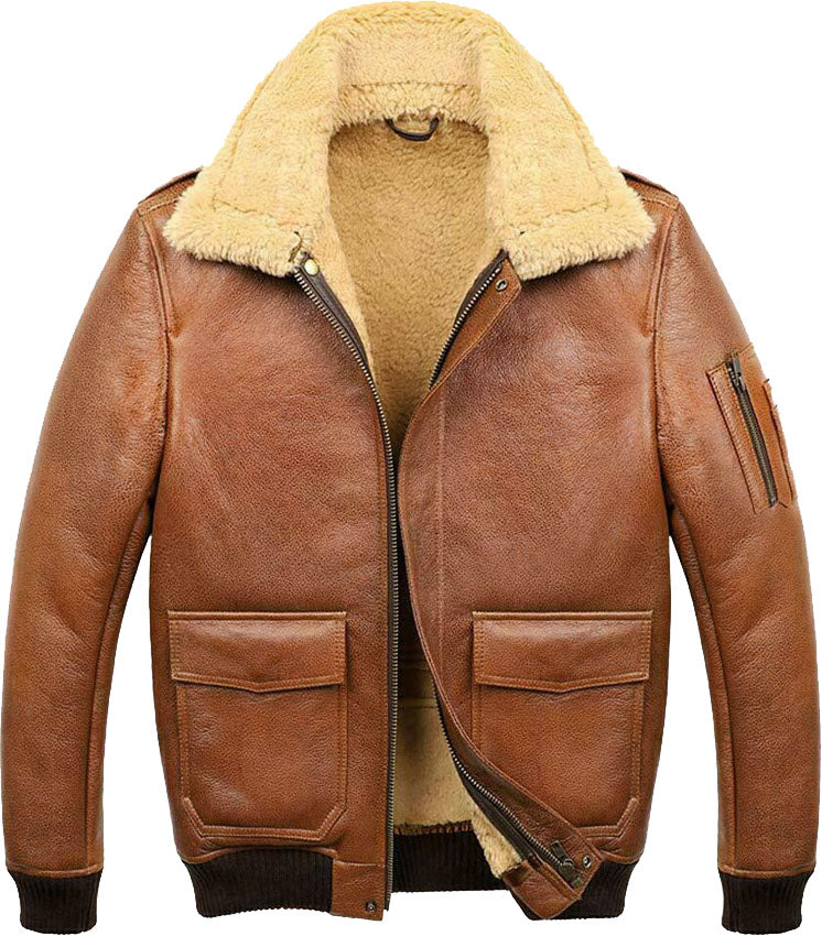 Men’s camel brown A2 shearling aviator bomber jacket

