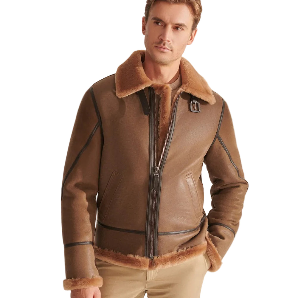 Men’s camel brown B3 shearling jacket
