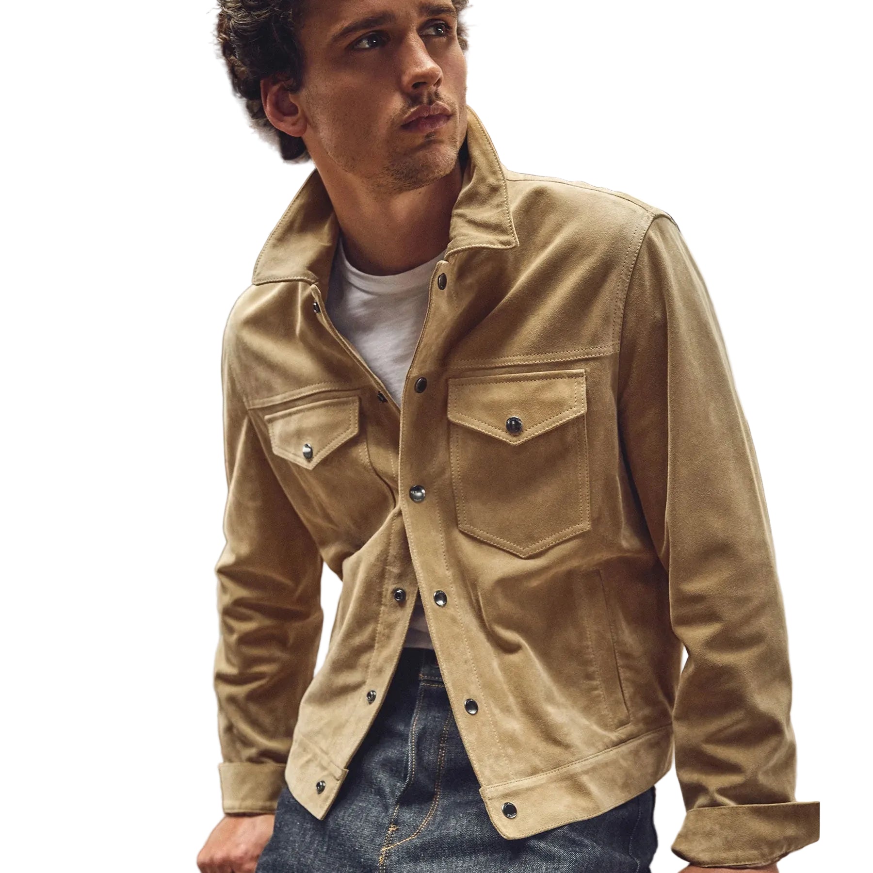 Men’s chocolate brown suede bomber jacket
