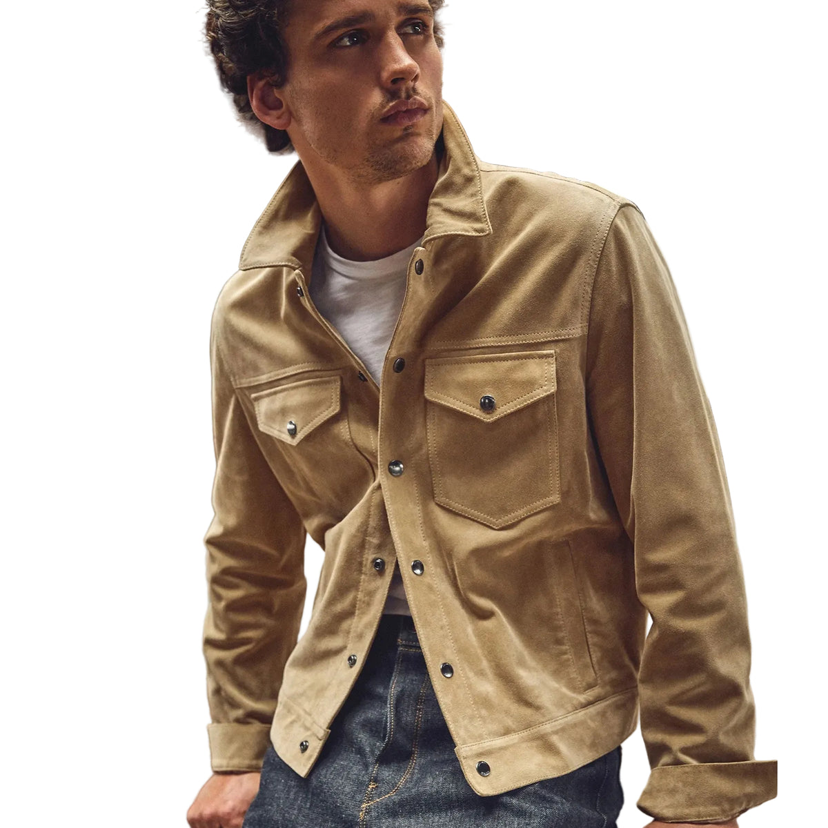 Men’s chocolate brown suede bomber jacket
