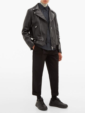 Men’s classic black leather biker jacket
