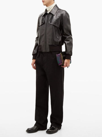 men’s black cowhide leather jacket front view