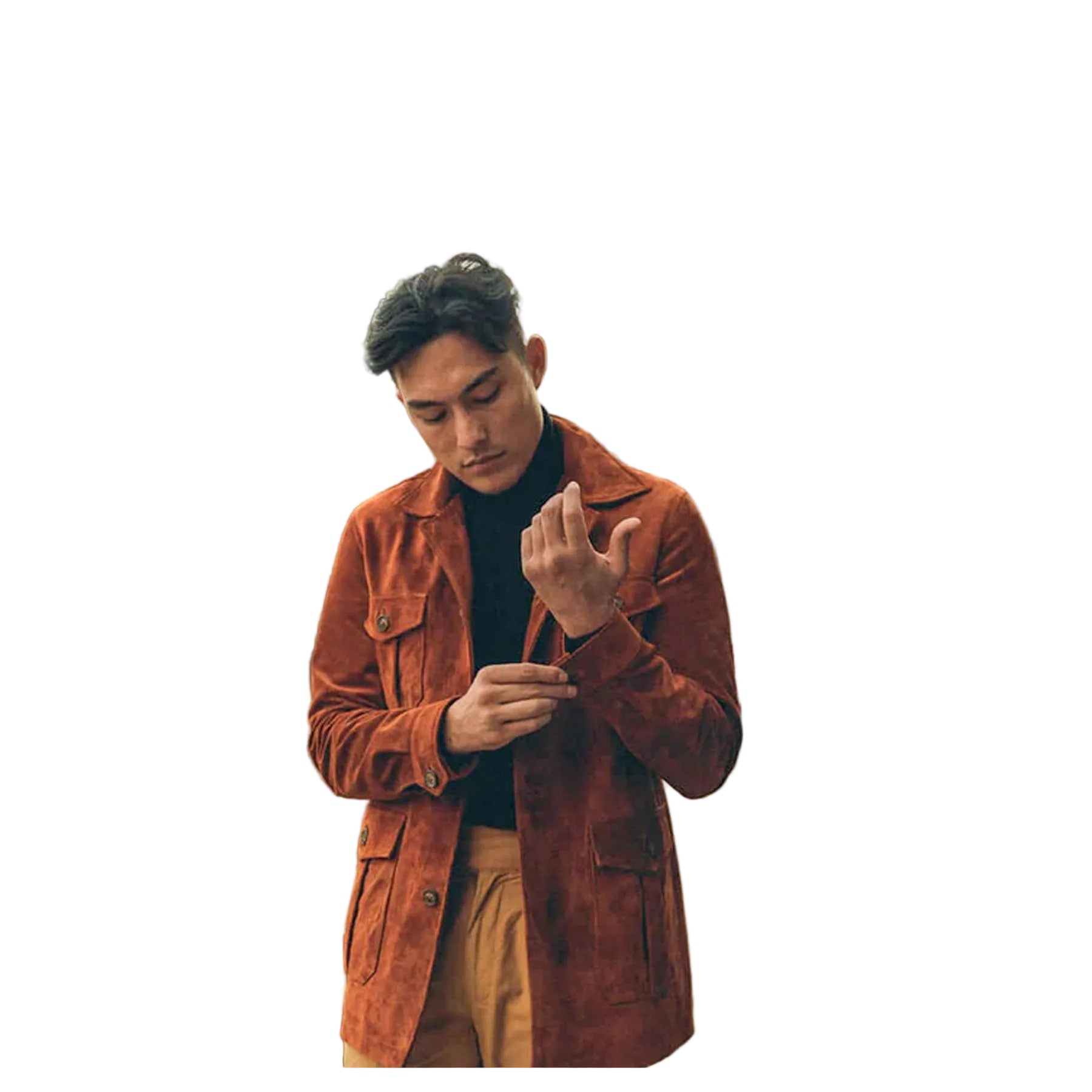 men's brown leather trucker jacket silas front view