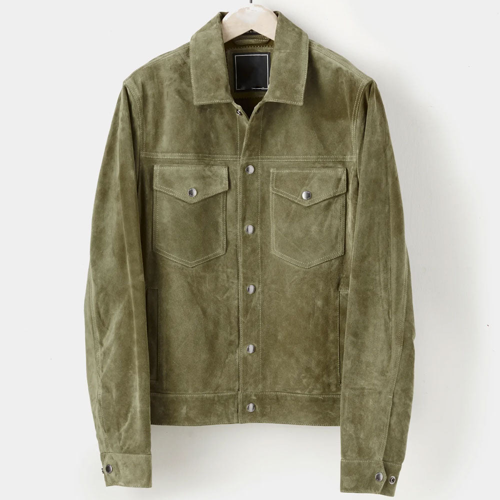 men's green leather shirt armand front view