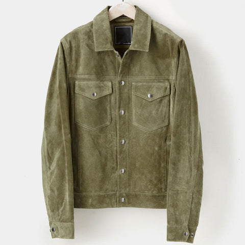men's green leather shirt armand front view