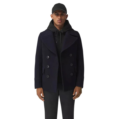 men’s blue cowhide leather coat front view