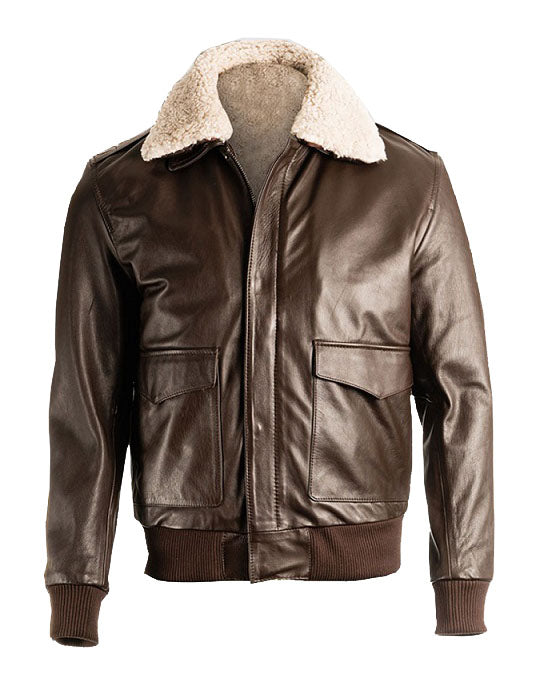 Men’s dark brown shearling pilot bomber jacket

