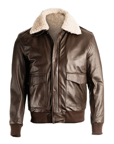 Men’s dark brown shearling pilot bomber jacket
