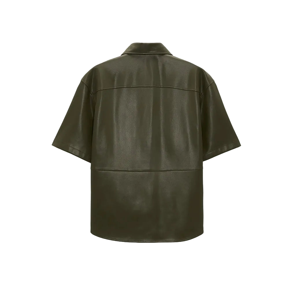 men's dark green leather shorts soren side angle