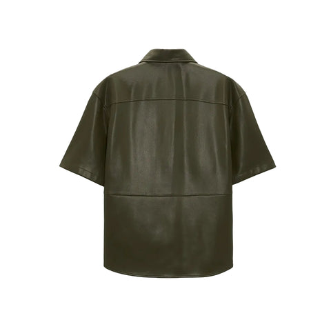men's dark green leather shorts soren side angle