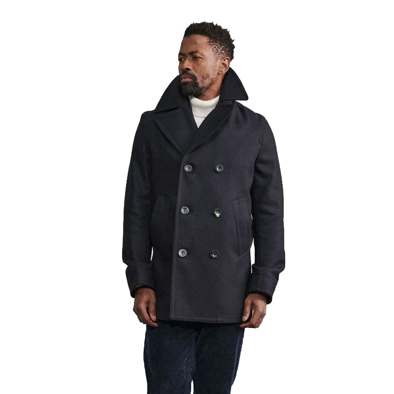 Men’s dark navy Melton wool peacoat
