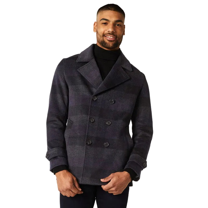 men’s navy cowhide leather coat front view