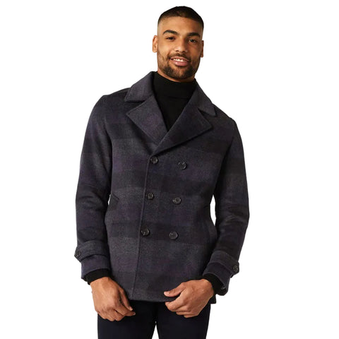 men’s navy cowhide leather coat front view