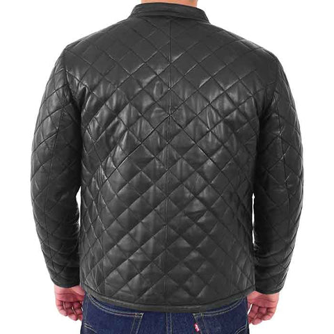 Men’s diamond quilted leather jacket with YKK zip