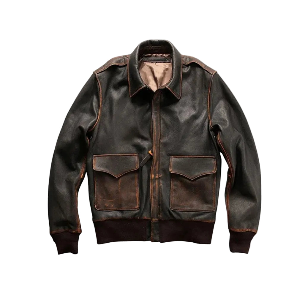 Men’s distressed brown A2 leather jacket
