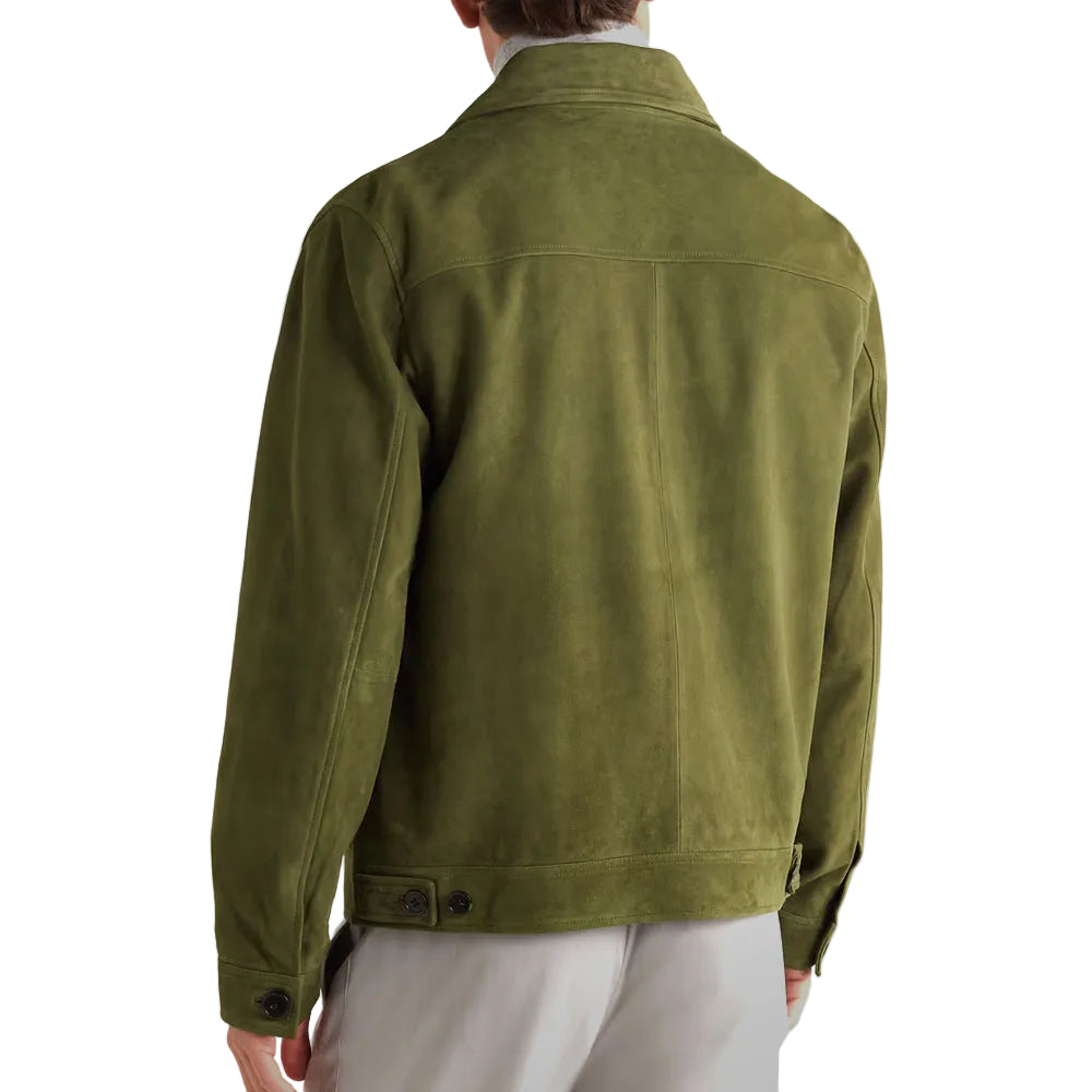 men's green leather trucker jacket leif side angle