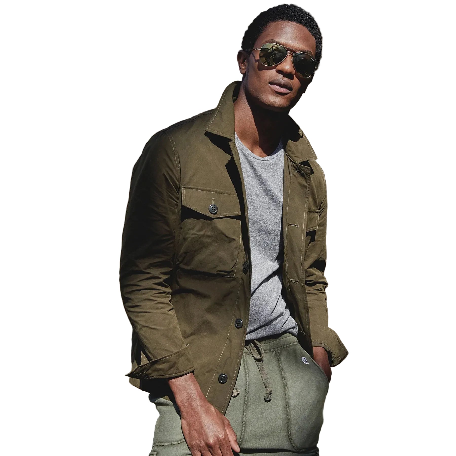 men's green leather shirt leif front view