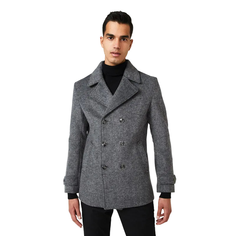 Men’s grey marle wool peacoat
