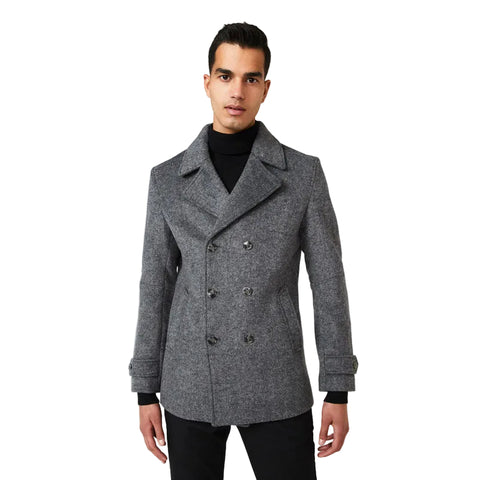 Men’s grey marle wool peacoat
