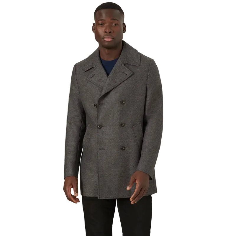 Men’s grey merino wool navy peacoat
