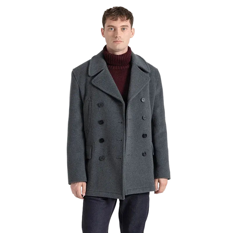 Men’s grey wool double breasted peacoat
